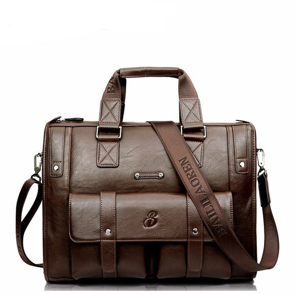 New Large Capacity Men Leather Brown Briefcase